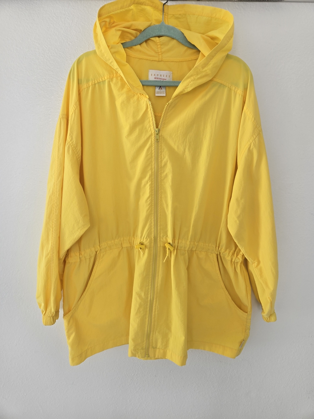 Yellow Hooded Windbreaker Jacket Vintage Express 90s Size Large